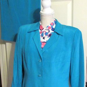 Women's SHOMI 3-Piece 100% Silk Blue Set With Jacket & Matching Skirt  Size 12